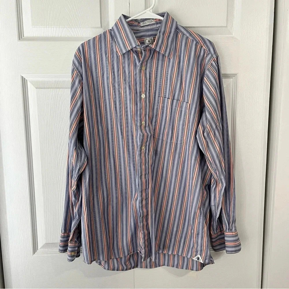 Peter Millar Men's Size Large Blue Long Sleeve Button Up Plaid Shirt 100% Cotton